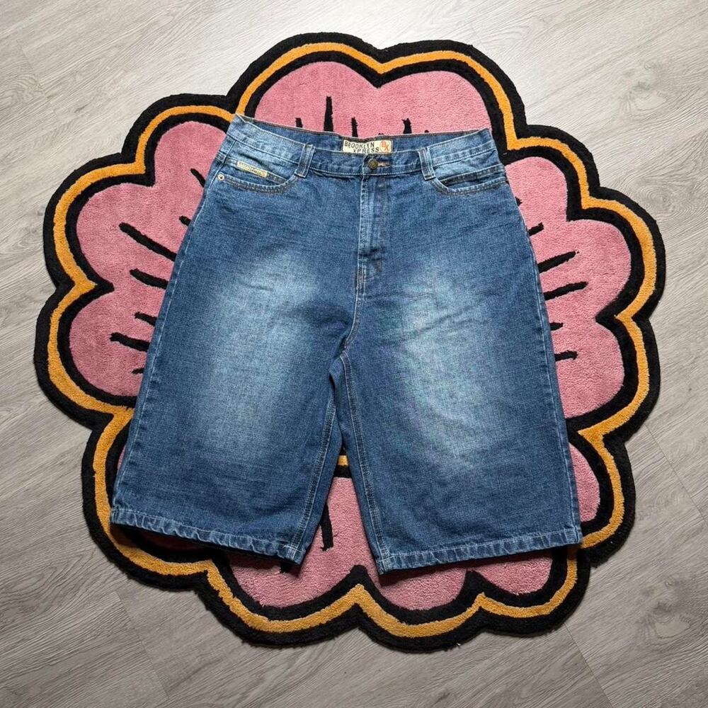 Vintage Y2K Brooklyn Express Baggy Loose Fit Stone Wash Denim Jean Short Size 36